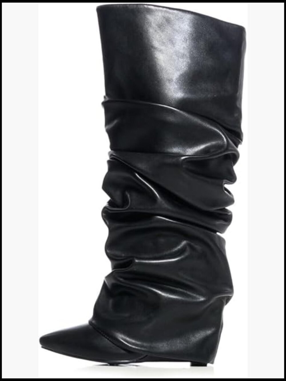 Knee High Slouchy Fold Over Boots Wedge Heels Pointed Toe Dress Boots